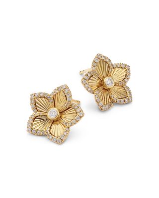 Diamond Flower Stud Earrings in 14K Yellow Gold, 0.45 tcw