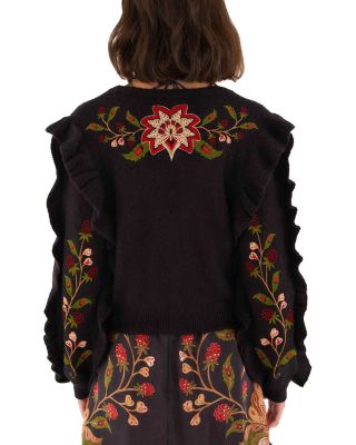 Berry Embroidery Knit V Neck Cardigan  