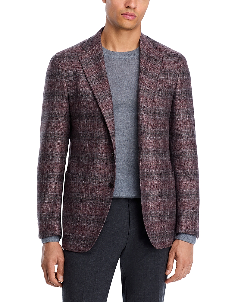 Canali Kei Plaid Unstructured Trim Fit Sport Coat In Red