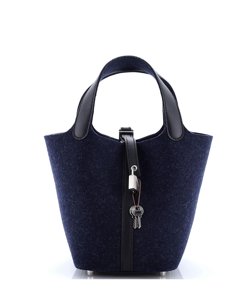 Pre-owned Pre-owned Hermes Hermes Pm Picotin Lock Bag Felt With Leather In Blue