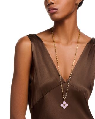 18K Rose Gold Venetian Princess Blue Titanium Diamond Flower Pendant Necklace, 33"