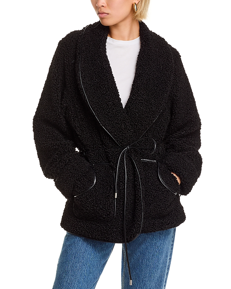 Simkhai Womens Black Kimia Tie-waist Faux-fur Jacket Xs In Black