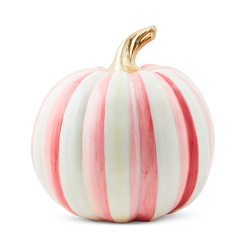 Mackenzie-childs Bubblegum Pink Stripe Medium Pumpkin In Pink