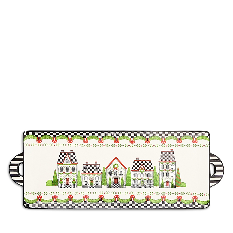 Mackenzie-childs Holly Village Ceramic Rectangular Platter In Multi