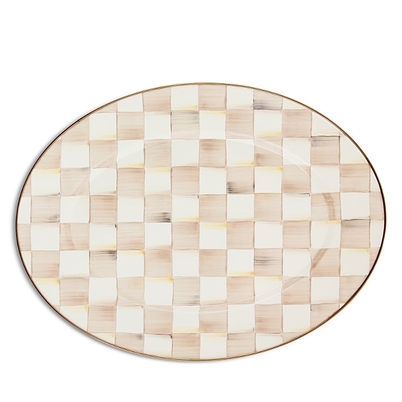Mackenzie-childs Mocha Check Medium Oval Platter In Neutral