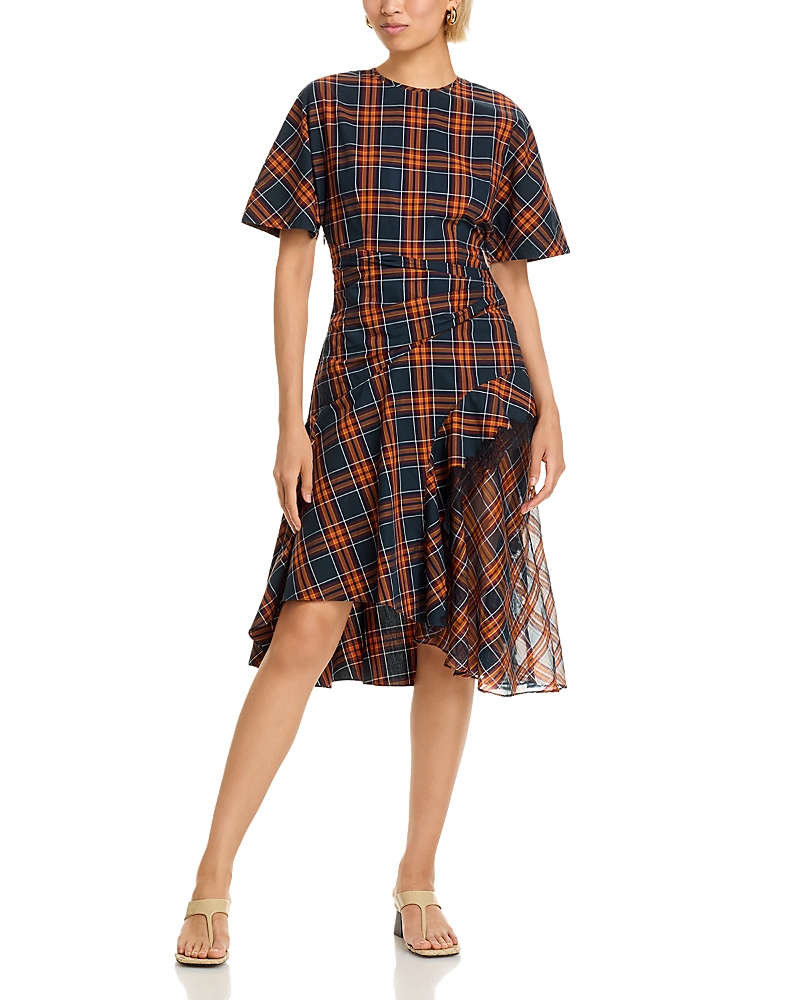 3.1 Phillip Lim Short Sleeve Draped Dress With Organza Combo Dusk Multi In Multi