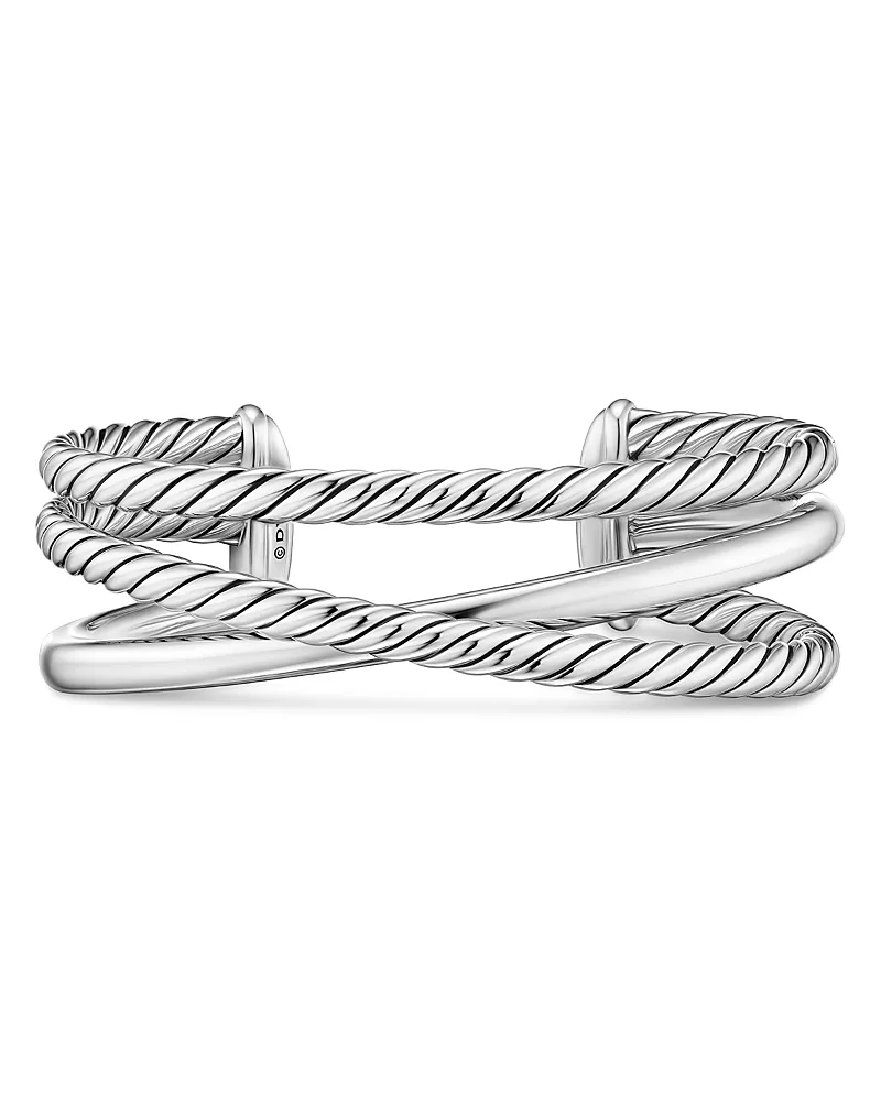 David Yurman Bold Crossover Three Row Cuff Bracelet in Sterling Silver, 19mm