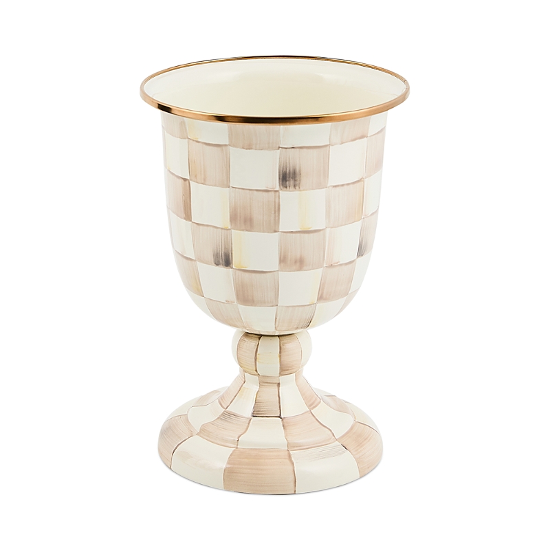 Mackenzie-childs Mocha Check Pedestal Vase In Neutral