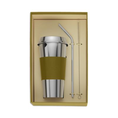 Stainless Steel Coffee Cup Objets Miroir with Leather Sleeve
