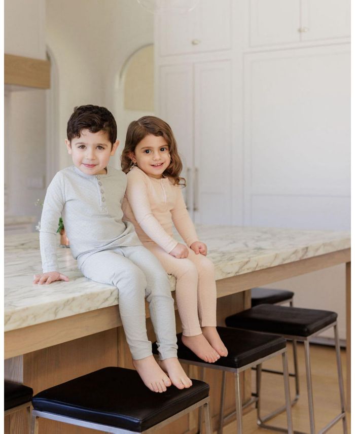 Unisex Heart and Star Button Pointelle Collection Lounge Set - Baby, Little Kid
