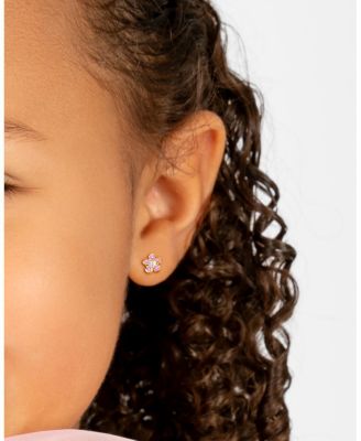 Girls' 14K Gold Flower Studs Screw Back Earrings