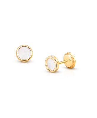 Girls' 14K Gold Genuine Shimmer Mother of Pearl Round Studs Screw Back Earrings