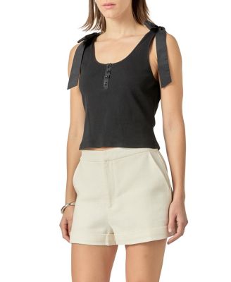 Women's Mixed Media Bow Tie Ribbed Henley