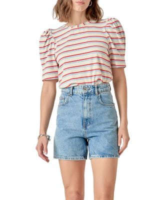 Women's Stripe Knit Puff Sleeve Top