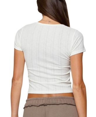 Semi Sheer Ribbed V Neck T Shirt