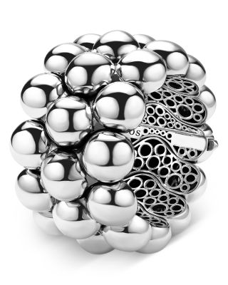 Sterling Silver Caviar Bubbly Beaded Wide Bangle Bracelet