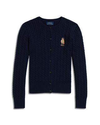 Girls' Polo Bear Mini Cable Cotton Cardigan - Big Kid