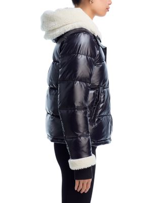 Gloss Puffer Jacket with Sherpa Trim - Exclusive