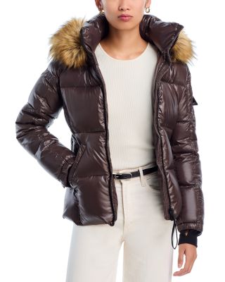 Gloss Puffer Jacket with Faux Fur Trimmed Hood - Exclusive