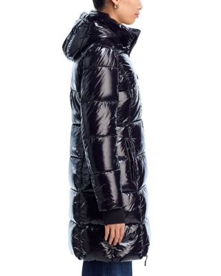 High Shine Long Puffer Coat with Hood - Exclusive