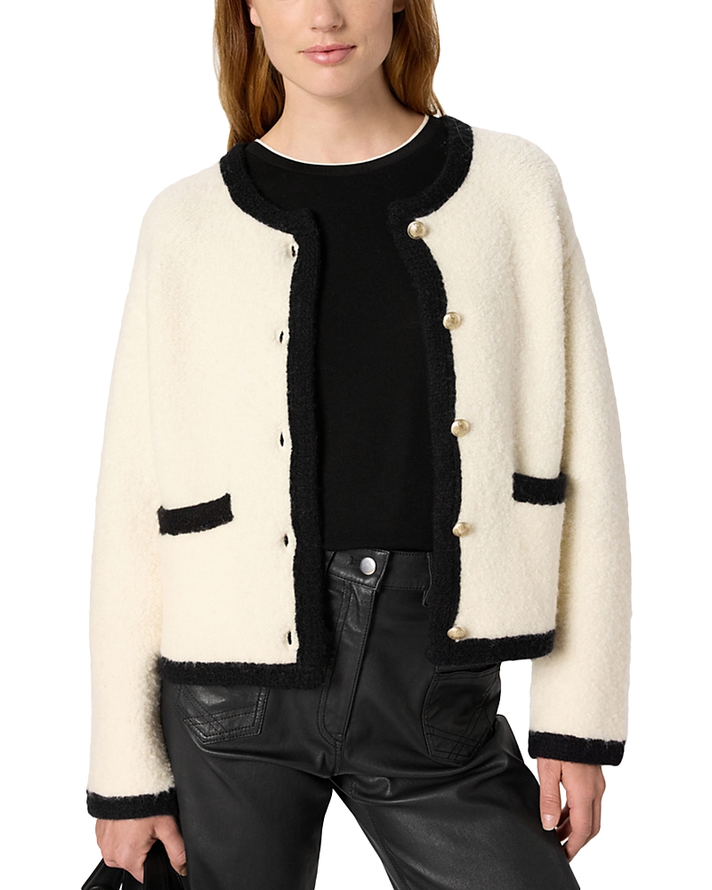 Gerard Darel Ewa Contrast Trim Cardigan In Neutral