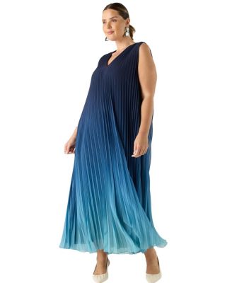 Ombre Pleated V-Neck Dress