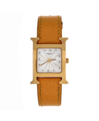 Pre-Owned HERMÈS - Heure H Quartz Watch in Plated Metal and Leather 21mm