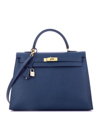 Pre-Owned HERMÈS - Kelly 35 Handbag Blue Ardennes with Gold Hardware
