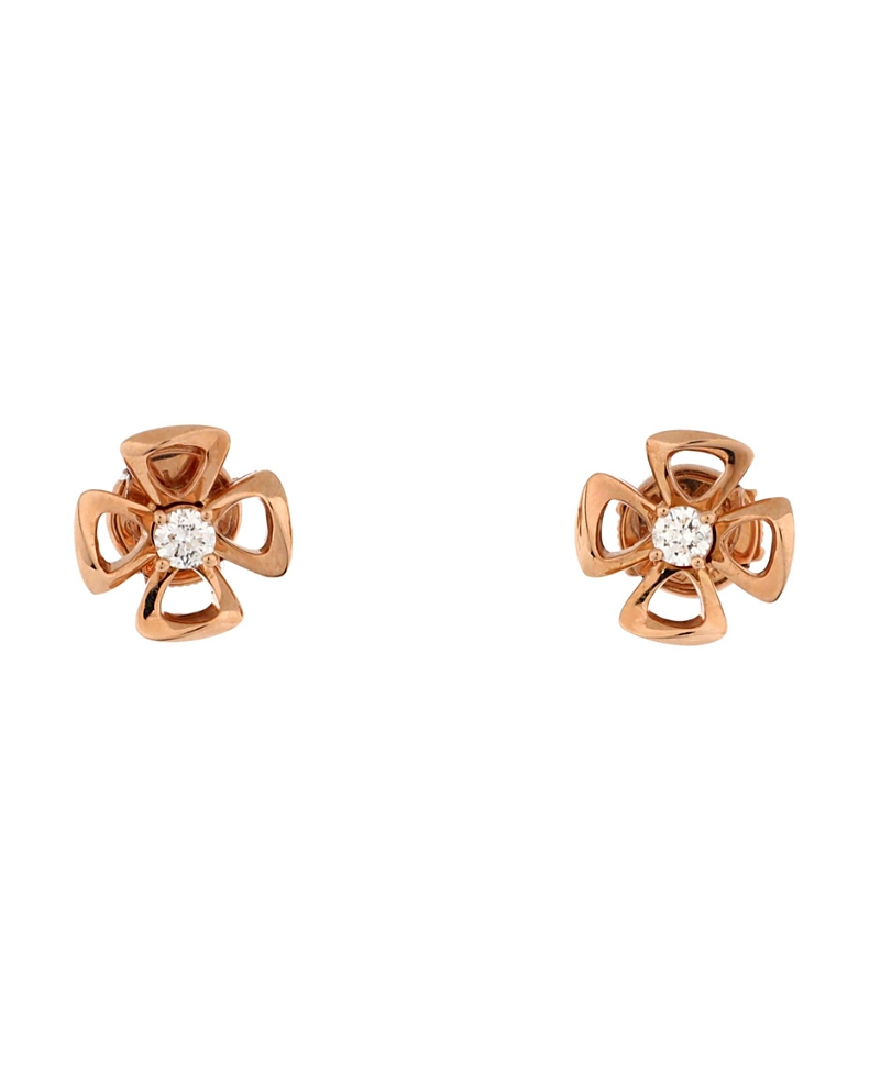 Pre-owned Pre-owned Bvlgari Bvlgari Fiorever Stud Earrings 18k Rose Gold With Diamond