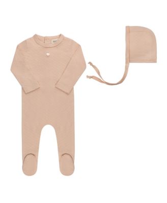 Unisex Heart and Star Button Pointelle Collection - Footie + Bonnet - Baby