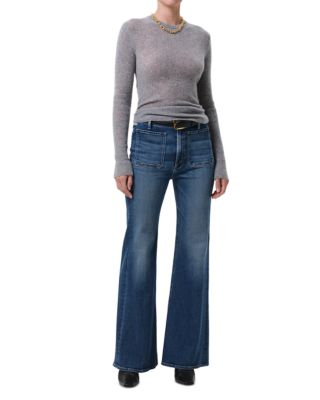 Kimberly Patch Pocket High Rise Flare Leg Jeans in Abalone
