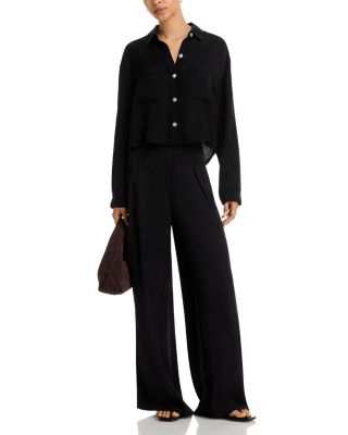 Wide Hem Cropped Button Down Shirt