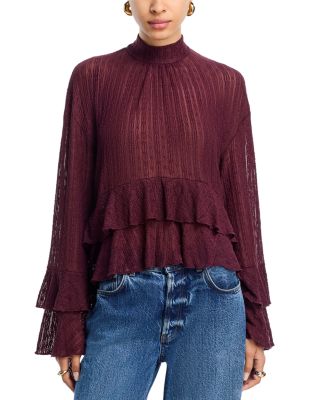 AQUA - Mock Neck Ruffled Top - Exclusive