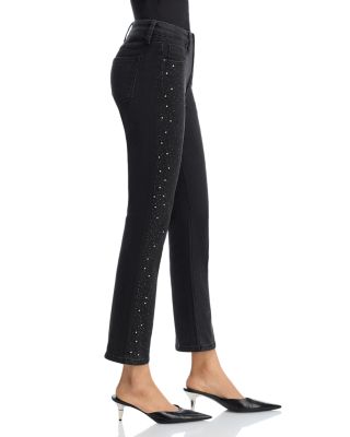 Rhinestone High Rise Ankle Skinny Jeans in Black - Exclusive