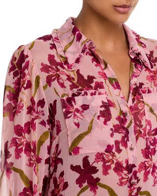 Floral Print Ruffled Hem Shirtdress