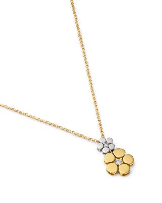 18K White & Yellow Gold Daisy Diamond Pendant Necklace, 15-17"