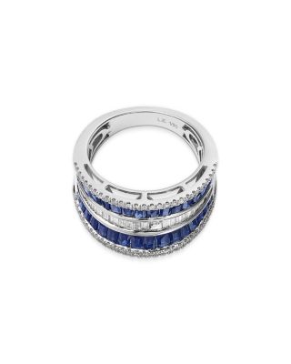 Limited Edition Blue Sapphire & Diamond Multirow Ring in 14K White Gold