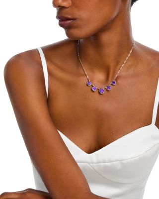 Amethyst Five Stone Collar Necklace in 14K Yellow Gold, 16-18"