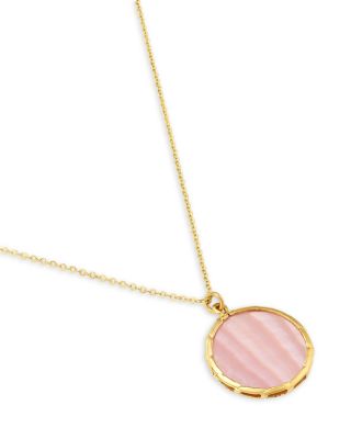 Pink Mother of Pearl Bezel Pendant Necklace in 14K Yellow Gold, 16-18"