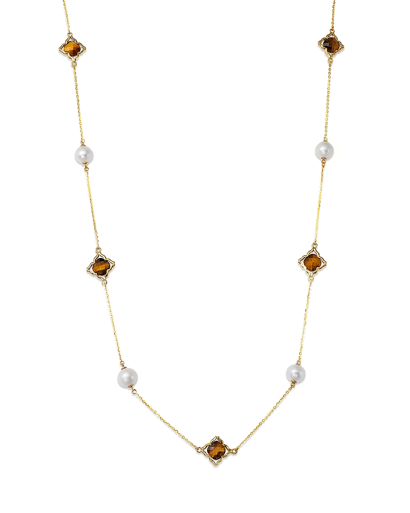 Bloomingdale's Fine Collection Tiger Eye & Cultured Freshwater Pearl Necklace in 14K Yellow Gold, 22