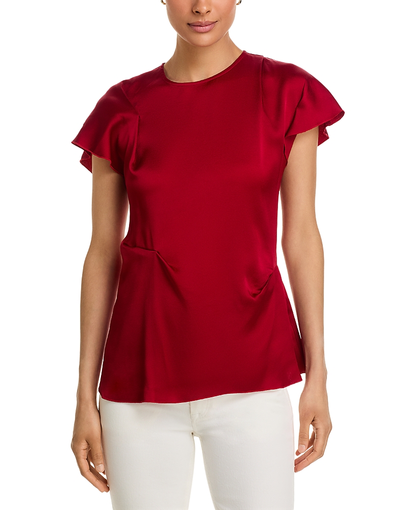Victoria Beckham Womens Rose Draped Short-sleeves Woven Top In Red