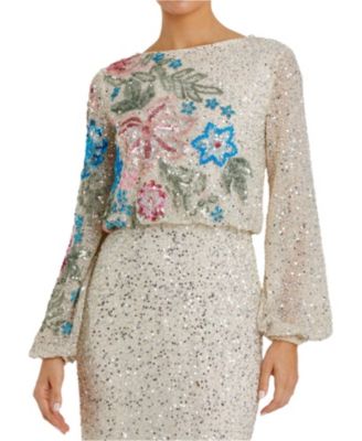  Embellished Multi Color Floral High Neck Gown