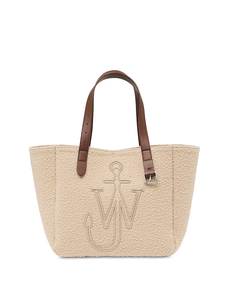 Jw Anderson Belt Leather-trimmed Embroidered Felt Tote In Neutral