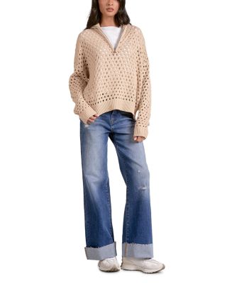 Open Knit Half Zip Sweater