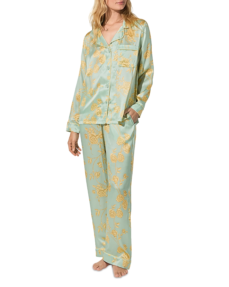 Bedhead Pajamas Silk Rose Print Pajama Set In Green