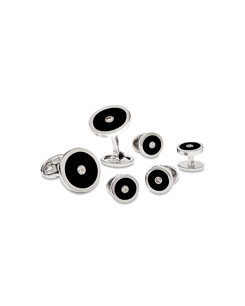 Jan Leslie Diamond And Onyx Round Cufflinks And Studs Set In Metallic