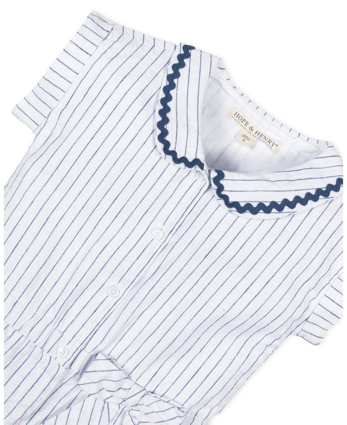 Unisex Hope & Henry Girls' Linen Peter Pan Collar Button Front Romper