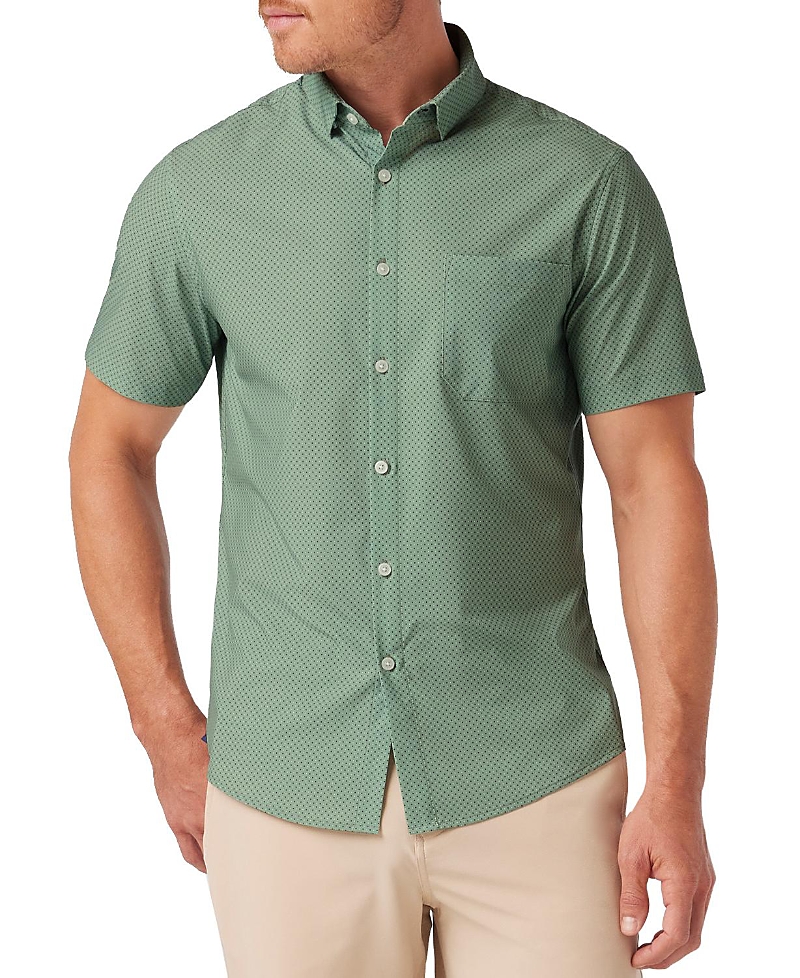 Mizzen + Main Mizzen+main Leeward Trim Fit Dot Print Short Sleeve Performance Button-up Shirt In Green