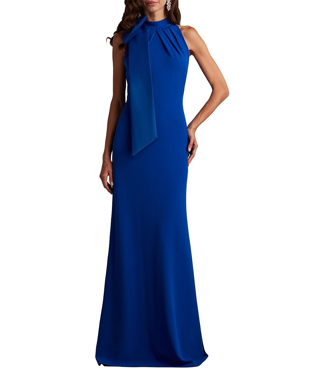 Tadashi Shoji Sims Taffeta Shoulder Bow Halter Gown