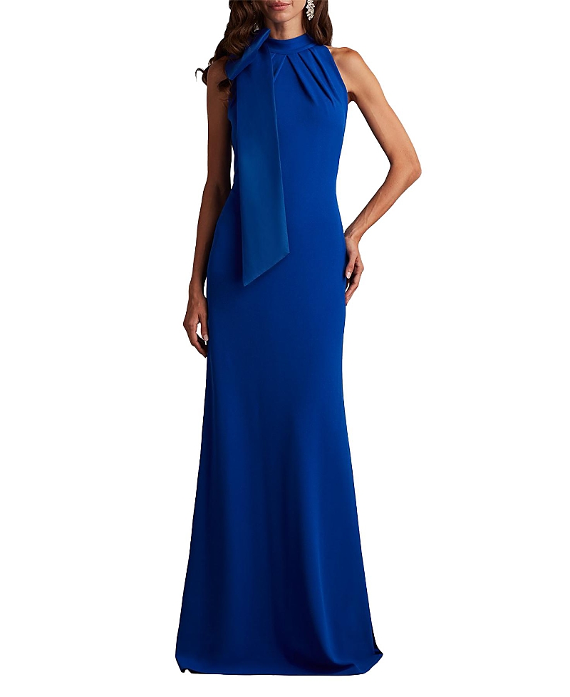 Tadashi Shoji Sims Taffeta Shoulder Bow Halter Gown